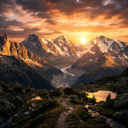 Majestic mountain range with a golden sunset